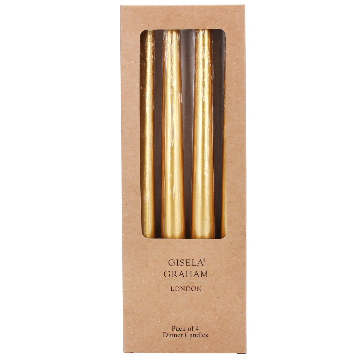 Metallic gold taper dinner candle - box of 4