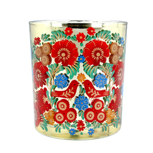 Folk art glass tealight holder