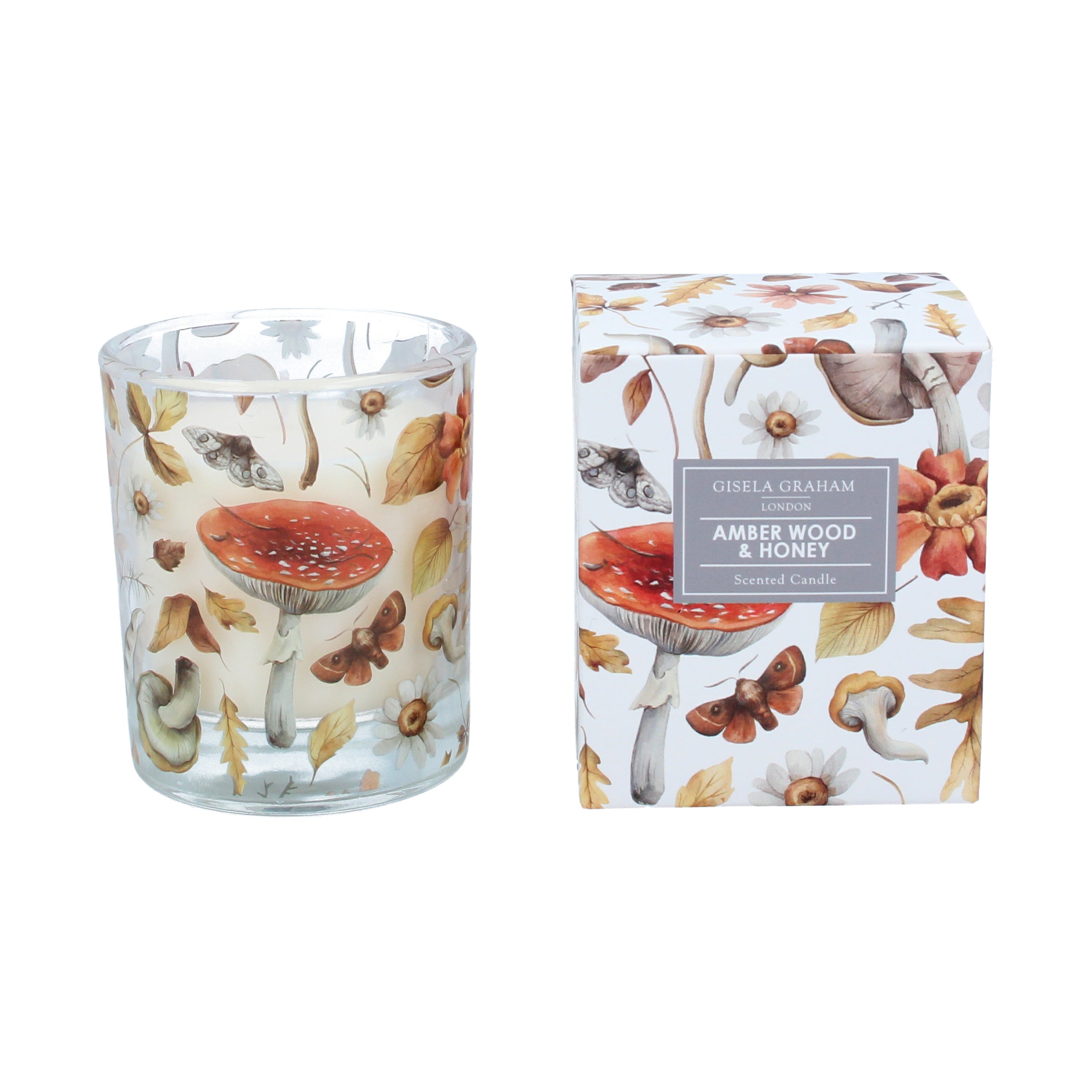 Amber wood and honey scented candle