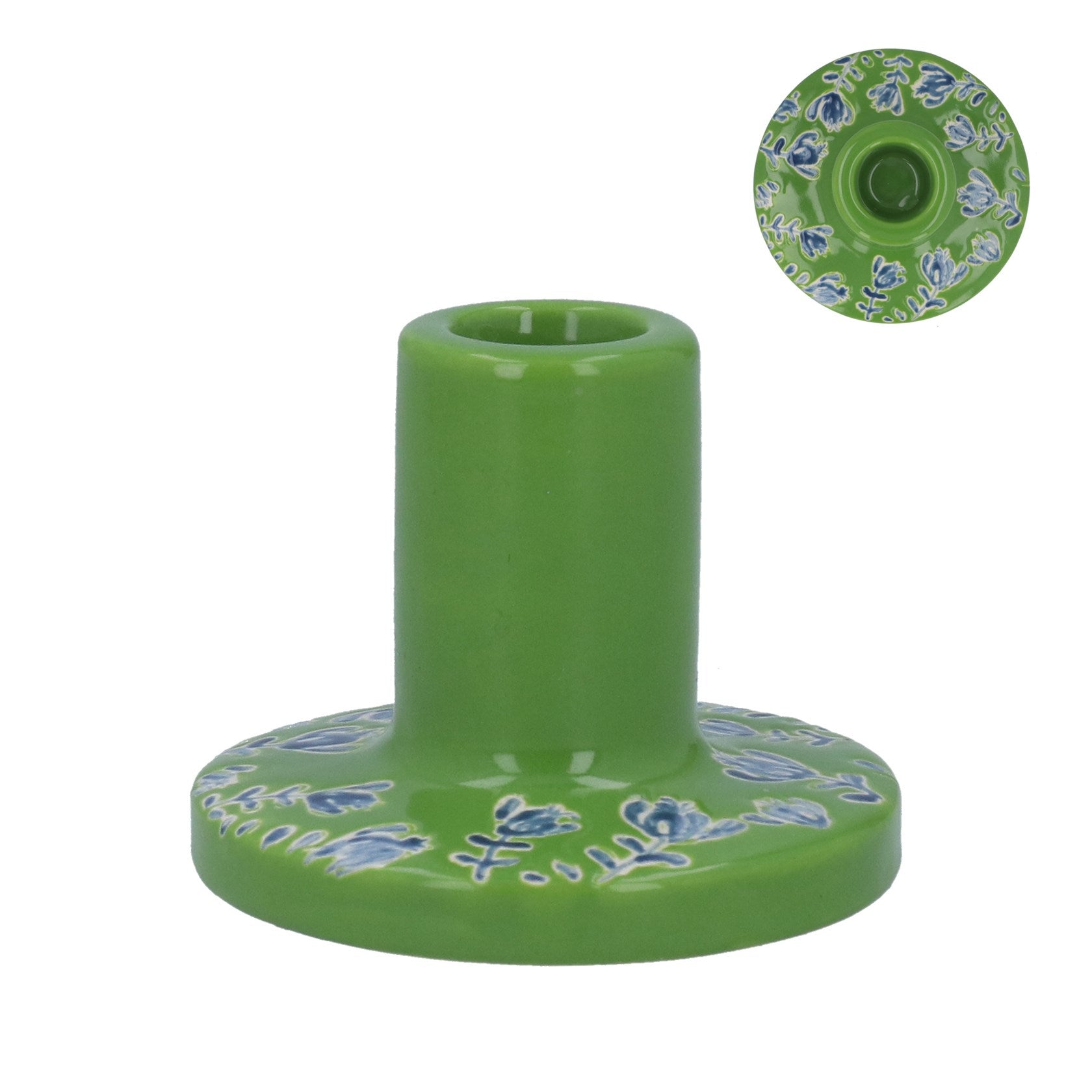 Green & blue floral print candle holder