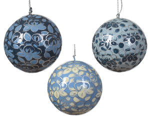 Handpainted recycled paper blue round hanging dec