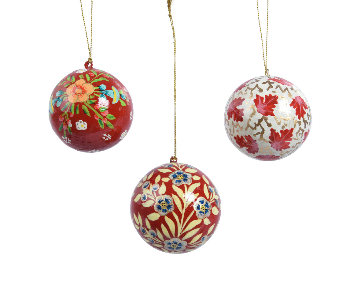 Handpainted recycled paper brightly coloured round hanging dec