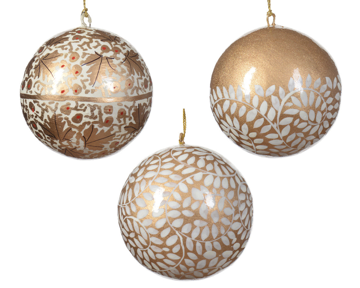 Handpainted recycled paper gold bauble (7cm)
