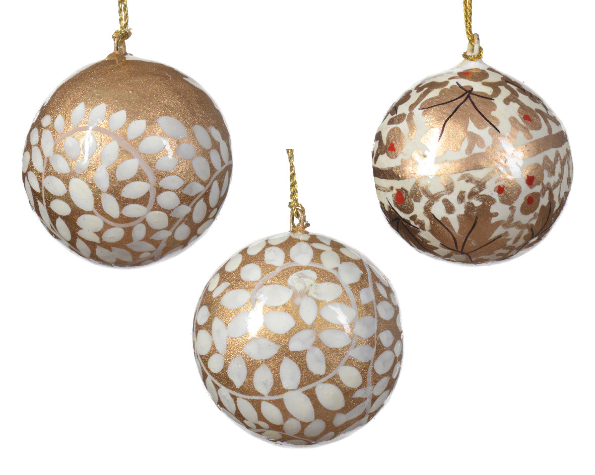 Handpainted recycled paper gold round bauble (3cm)