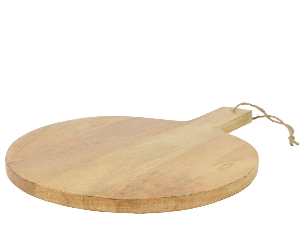 Round mangowood chopping board with handle