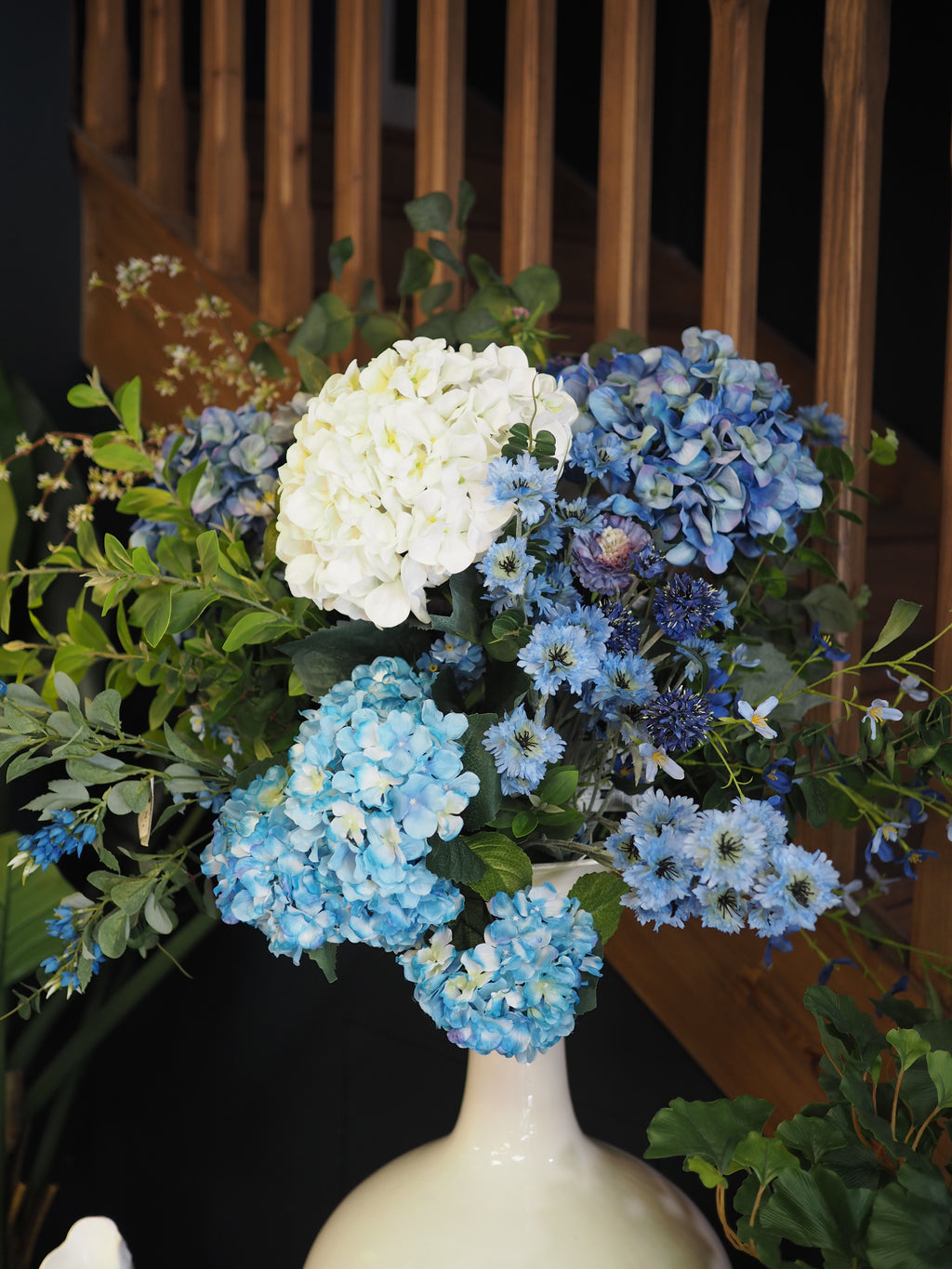 Large blue & cream hydrangea bouquet