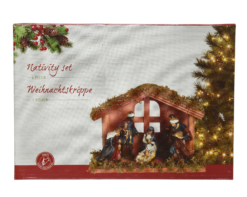 Nativity house with Mary, Joseph, Jesus & 3 Kings