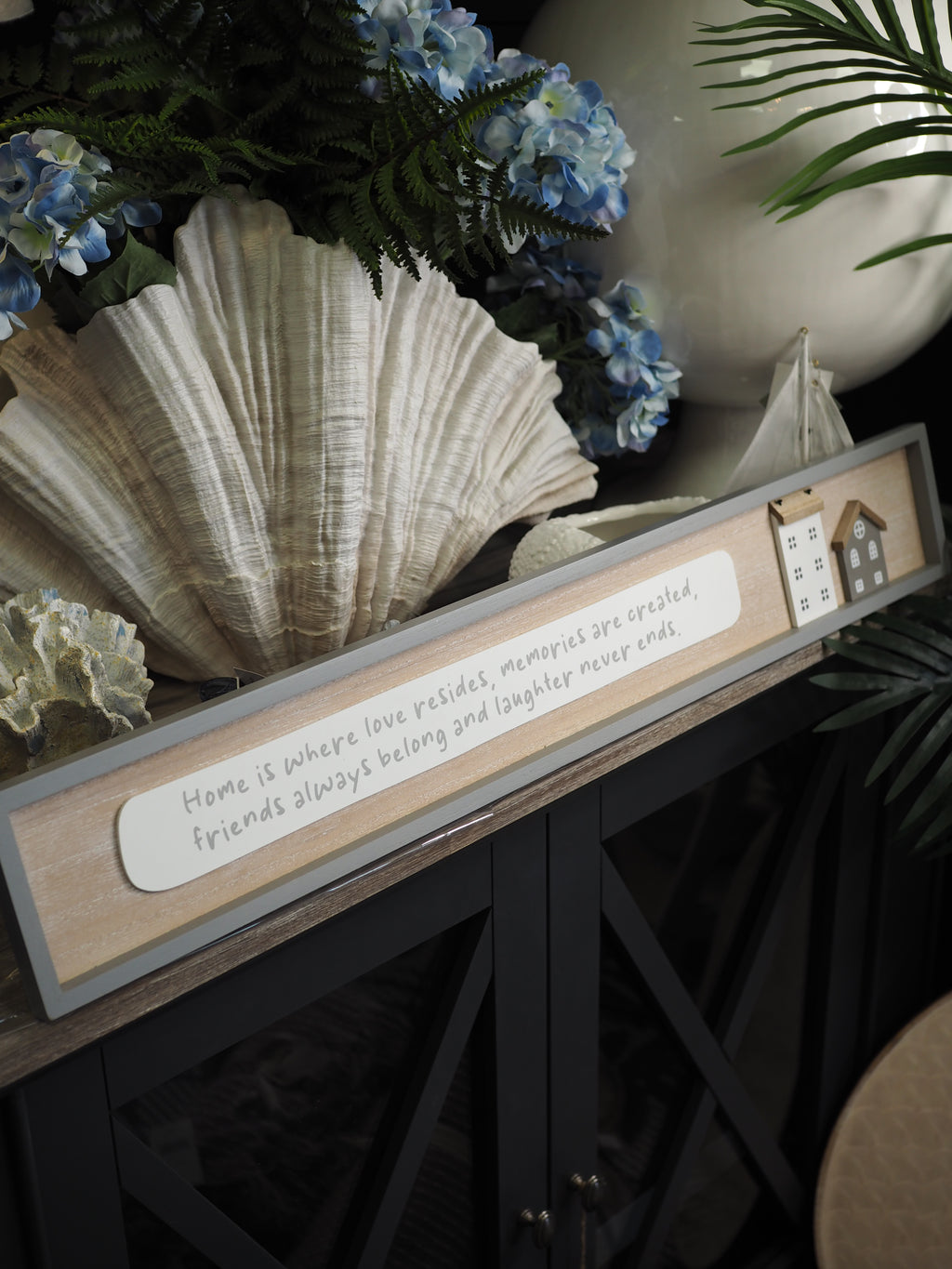 Rectangle grey border wooden sign 'Home is Where Love Resides..'