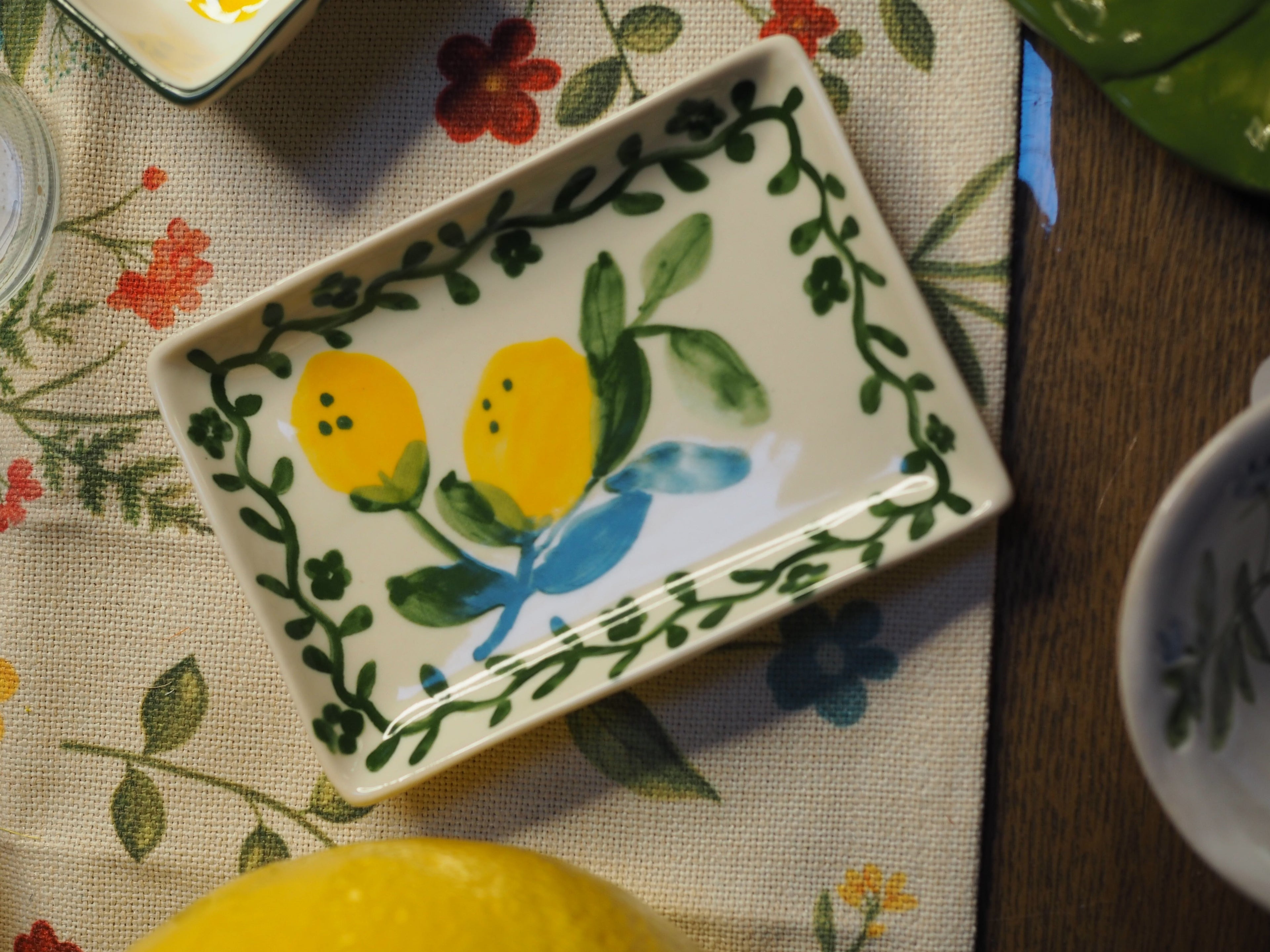 Artisan lemon stoneware small rectangular plate