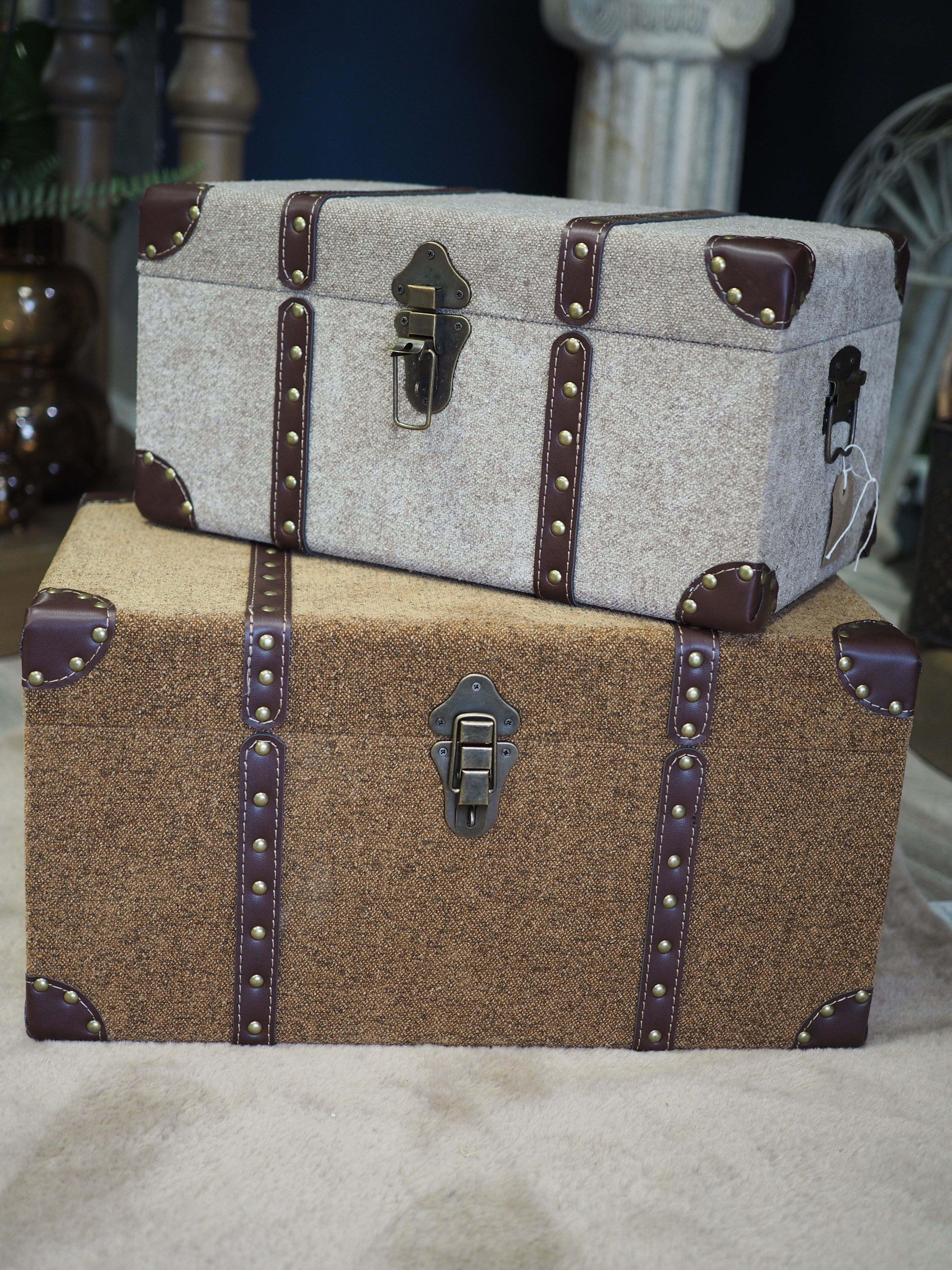 Chests with leather binding and copper closure