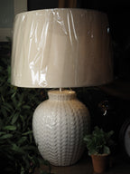 Ivory ceramic lamp with oatmeal shade