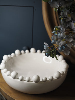 White crackled glaze bowl with bobble detail