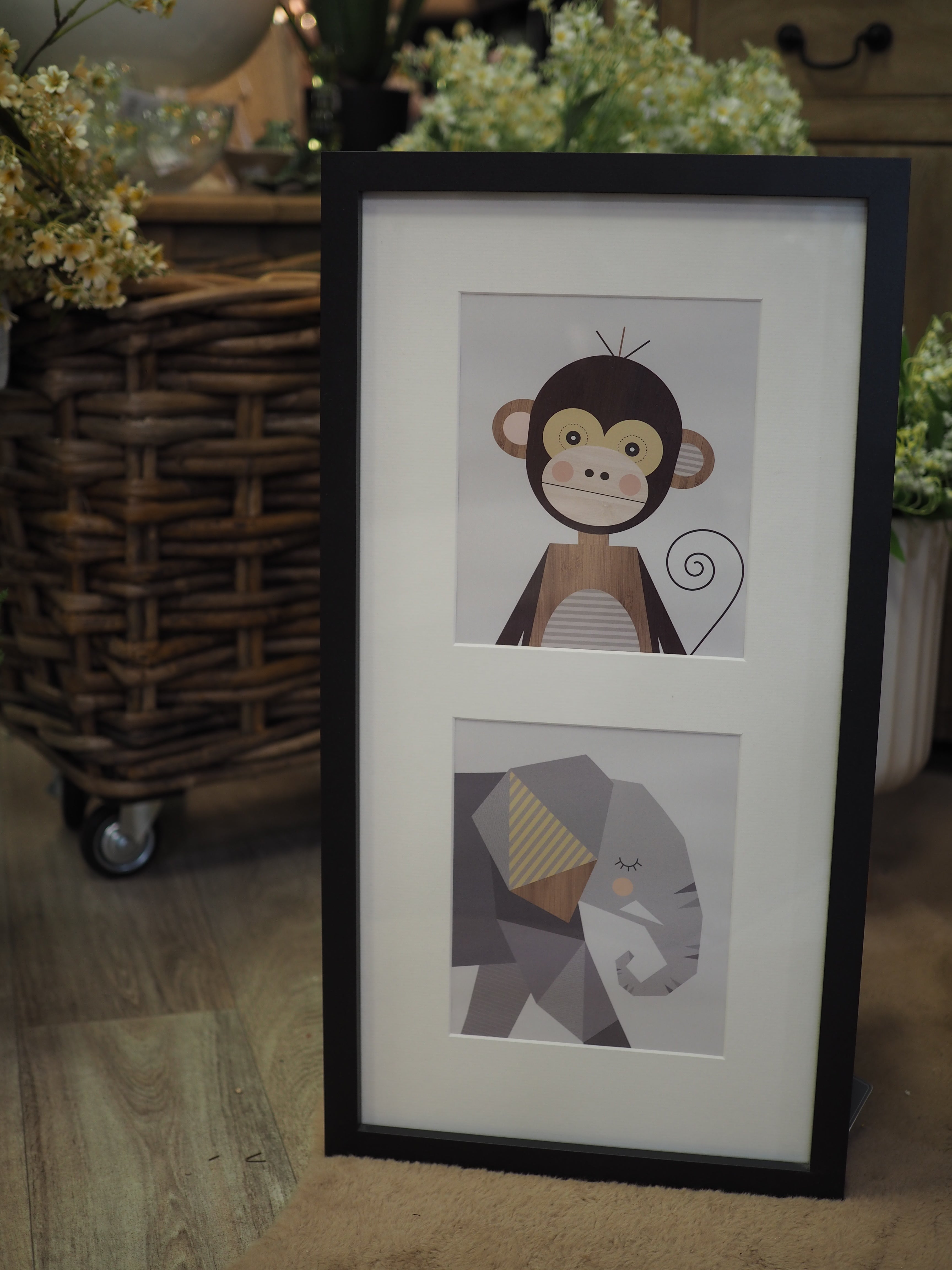 Monkey & elephant framed print
