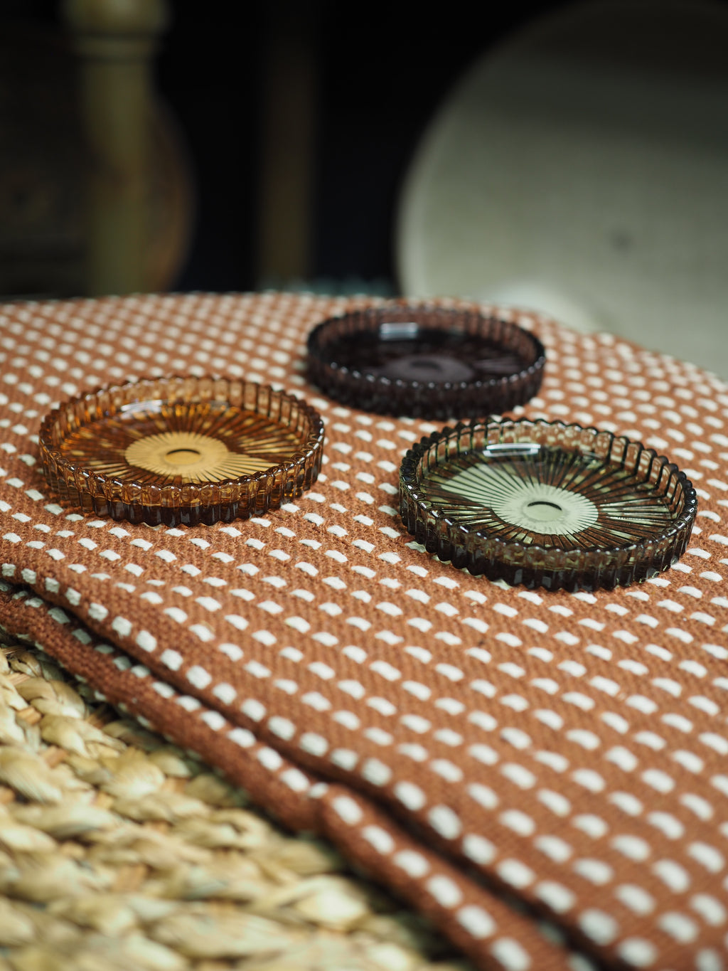 Ribbed coloured glass candle coaster