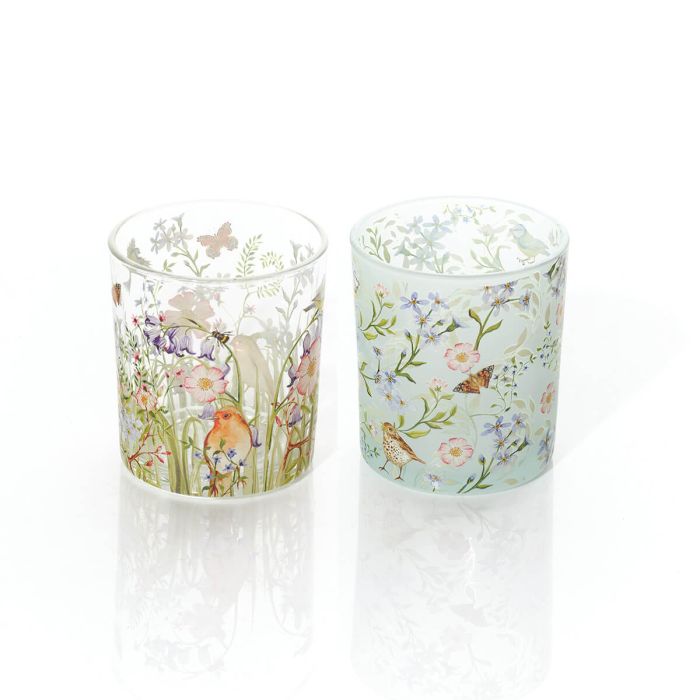 Garden birds and flowers tealight holder