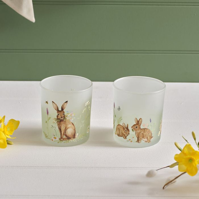 Meadow fields bunny frosted glass tealight holder
