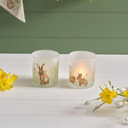 Meadow fields bunny frosted glass tealight holder