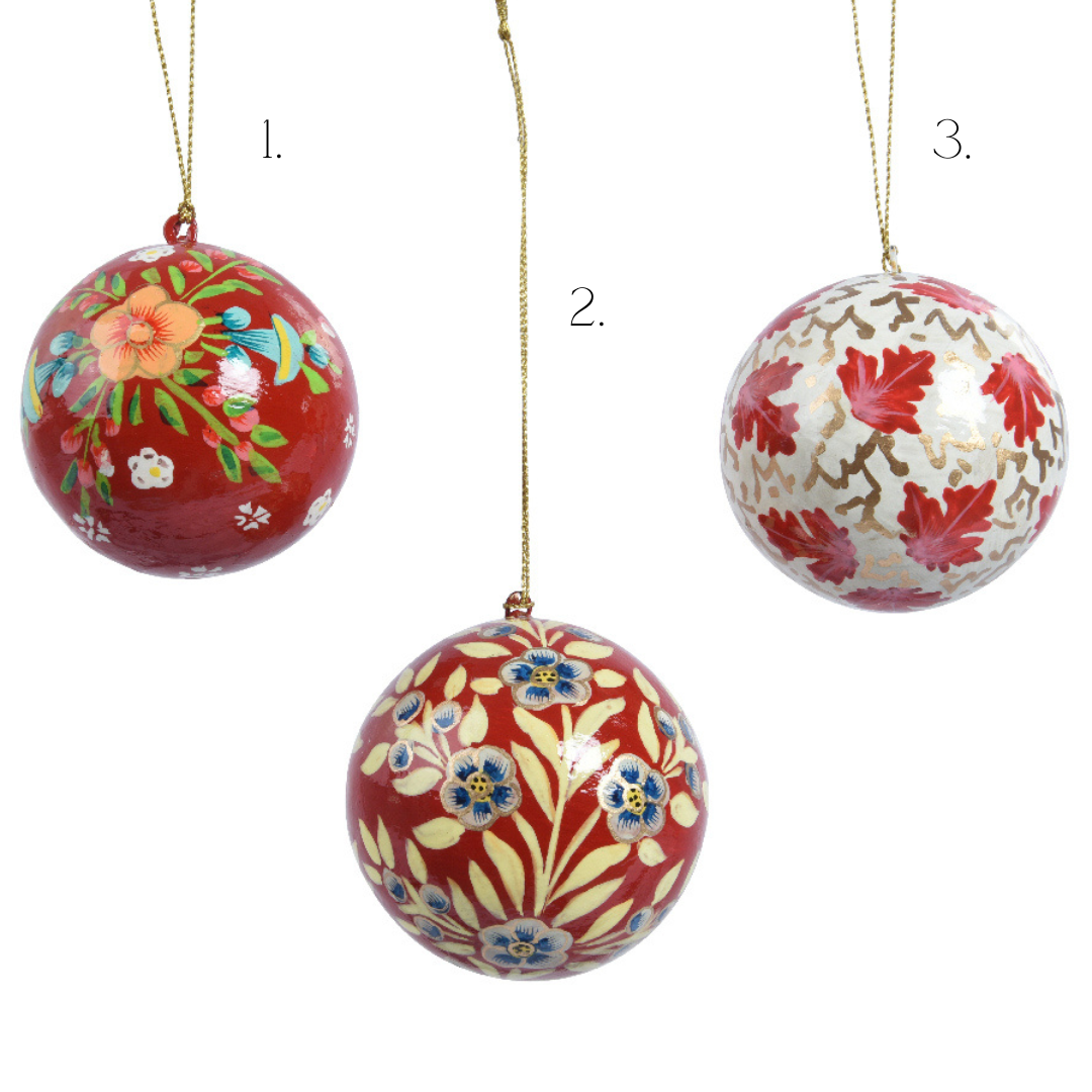 Handpainted recycled paper brightly coloured round hanging dec