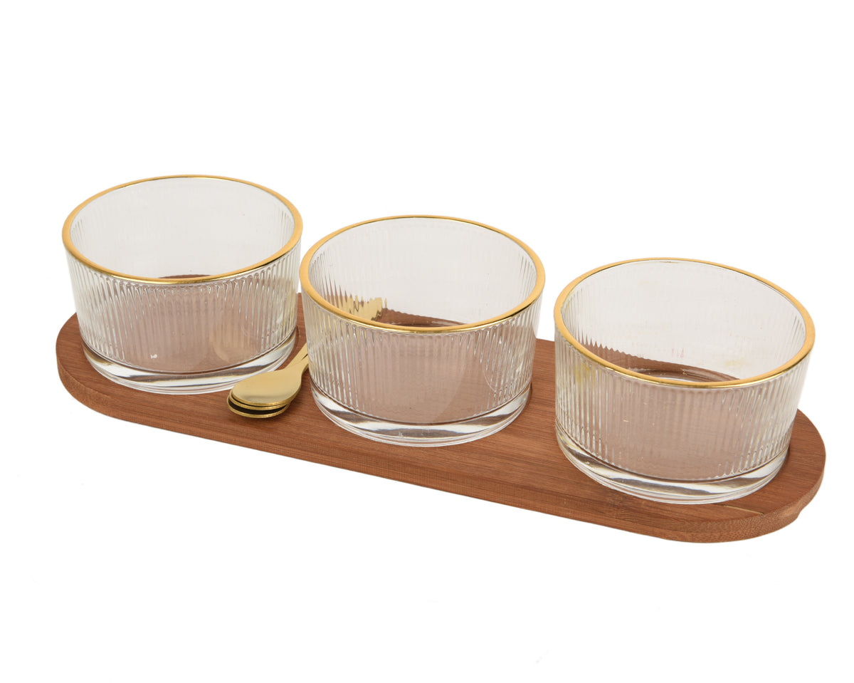 Tapas set with 3 glass dishes and 3 spoons