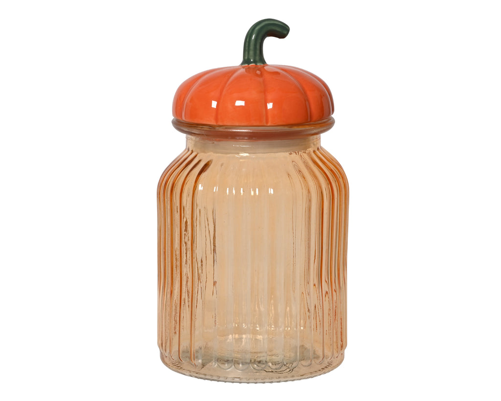 Glass jar with ceramic pumpkin lid, 20cm