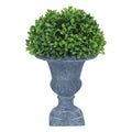 Faux boxwood topiary in urn