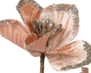 Sparkling rose velvet floral spray with gold glitter