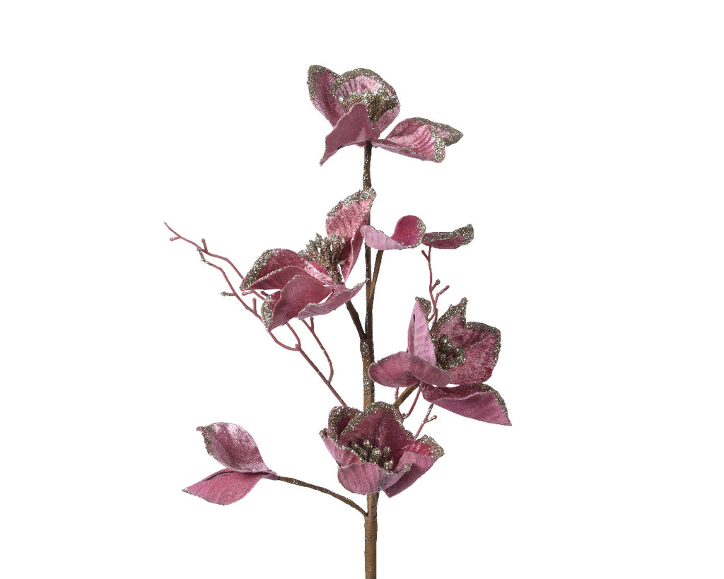 Velvet pink floral spray with gold glitter