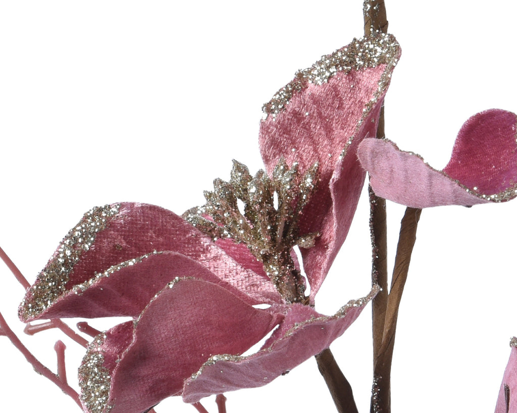 Velvet pink floral spray with gold glitter