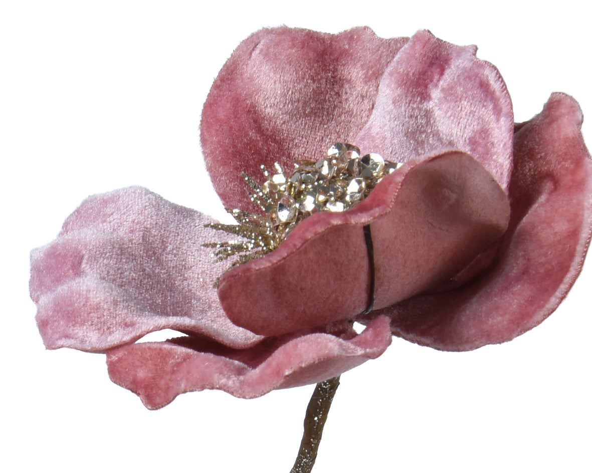 Velvet pink magnolia with gold glitter