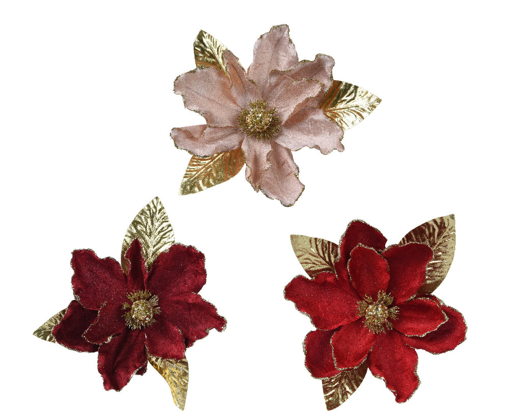 Poinsettia flower clip in 3 colours