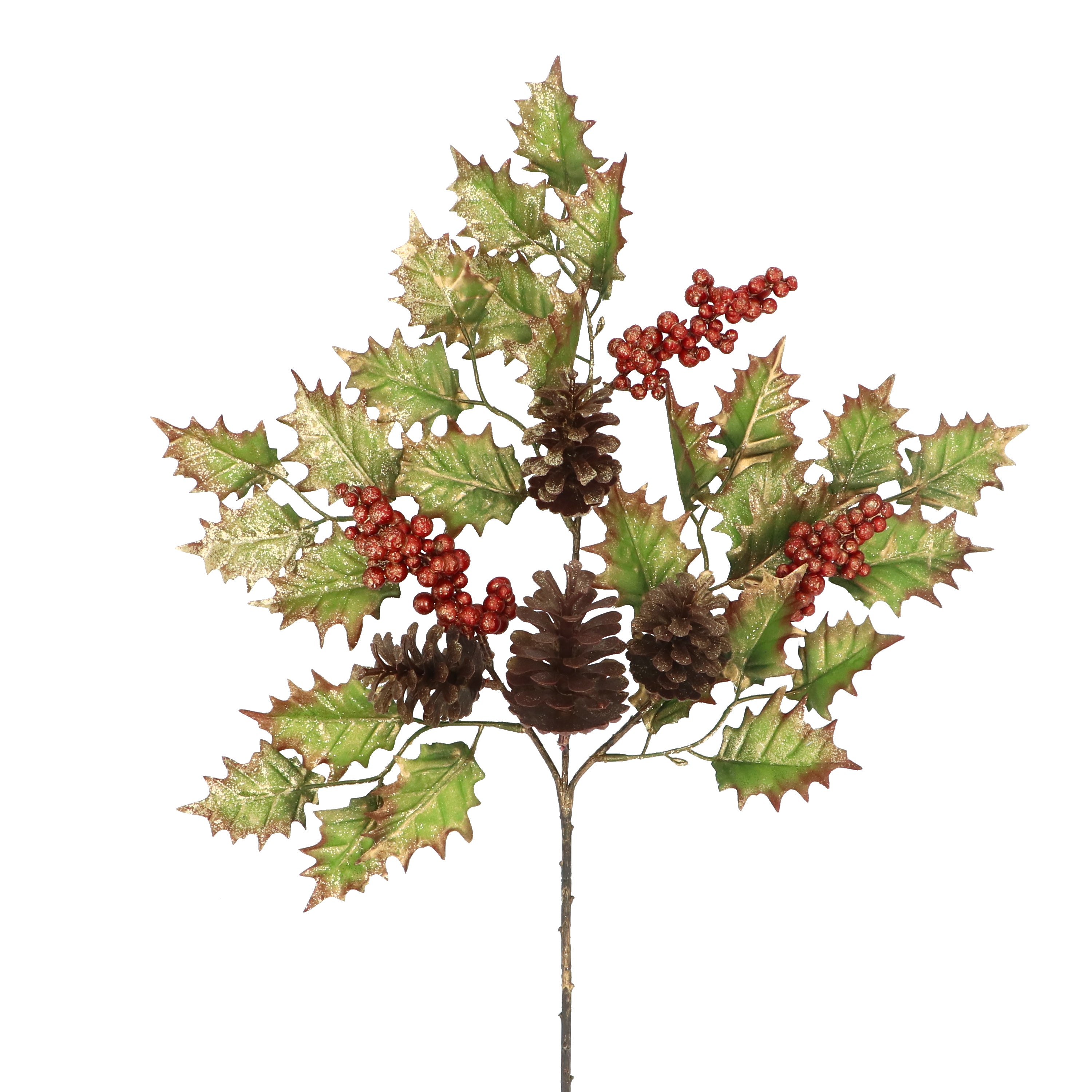 Red and berry and pinecone holly spray