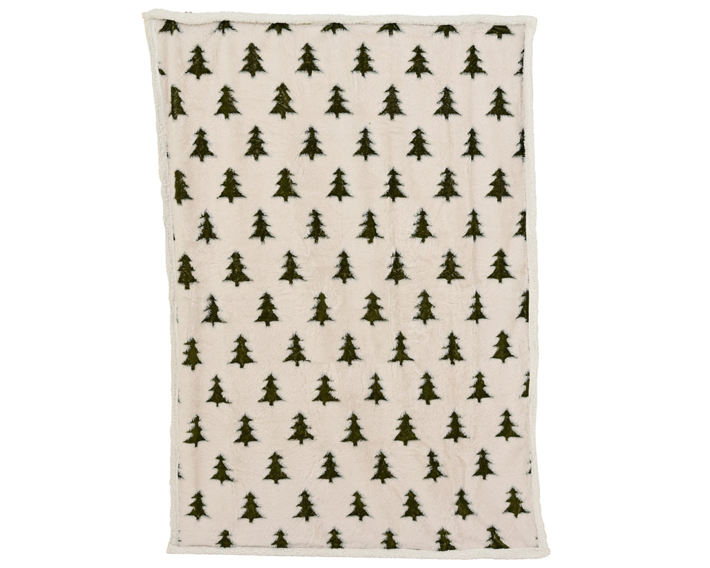 Cosy teddybear style throw with Christmas trees
