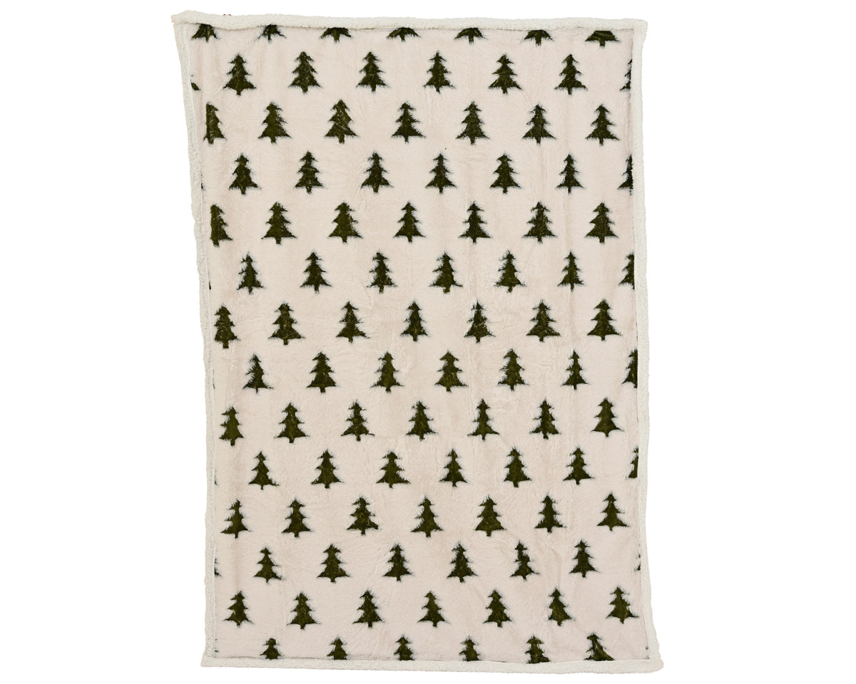 Cosy teddybear style throw with Christmas trees