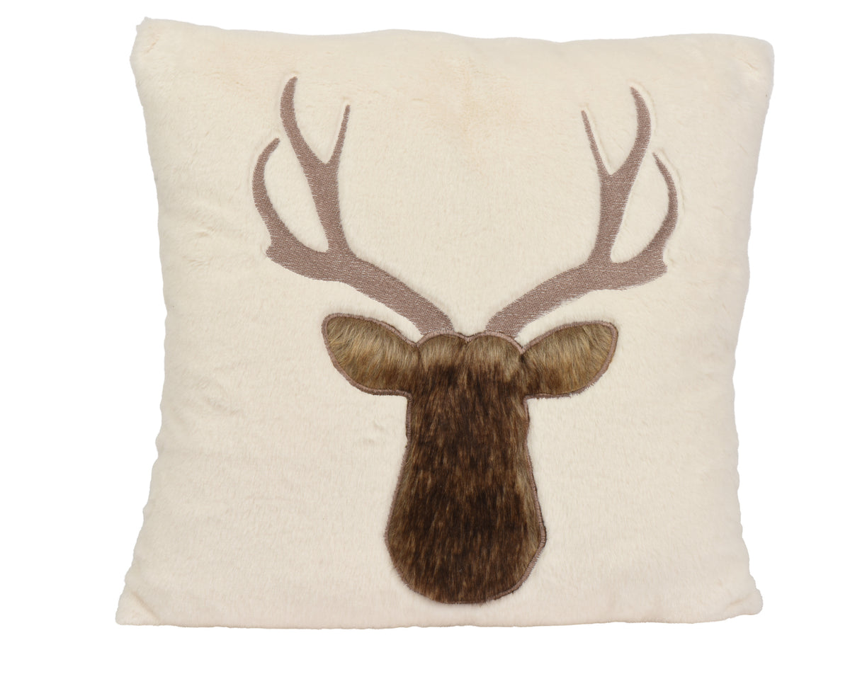 Cream faux fur cushion with Reindeer