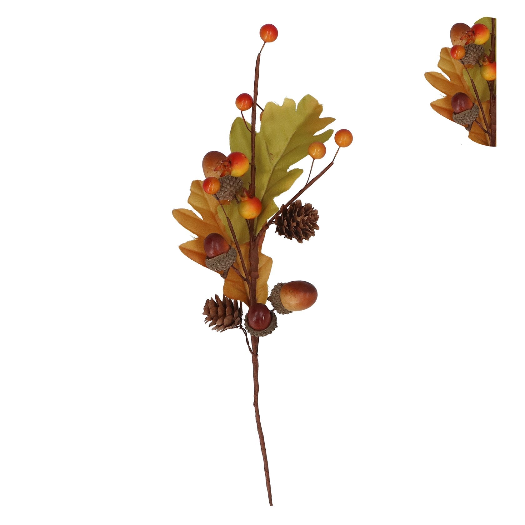 Fabric oak leaves, cone & berry pick