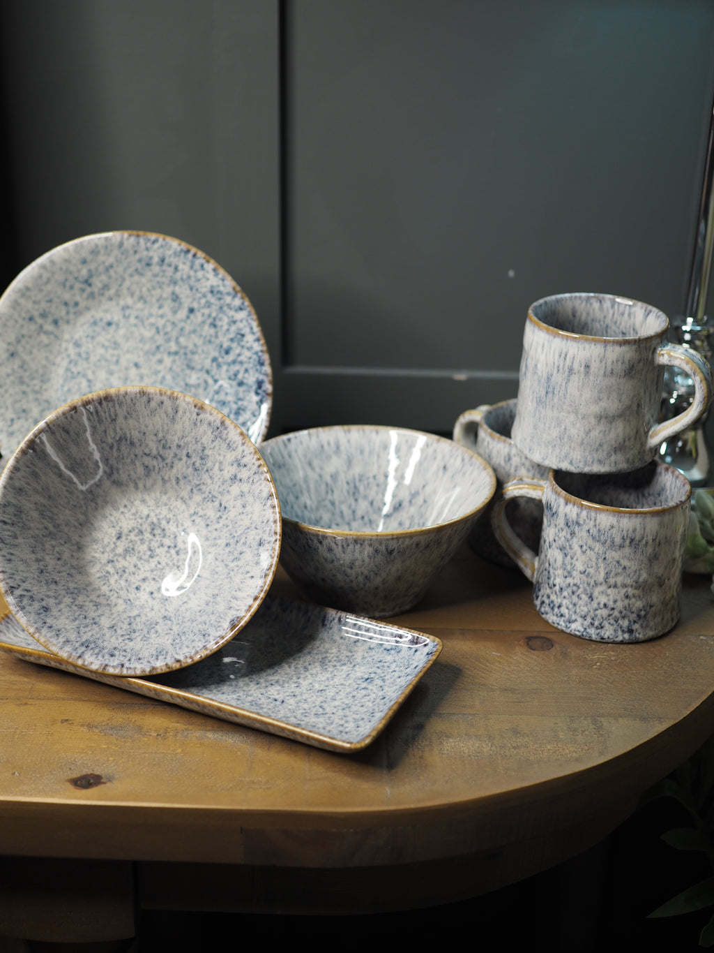 Blue Speckled Stoneware Rectangular Plate
