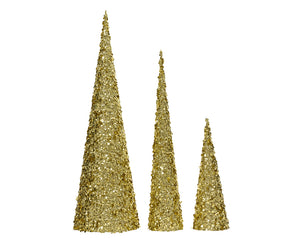 Set of 3 Gold Sequin Cone Shaped Trees
