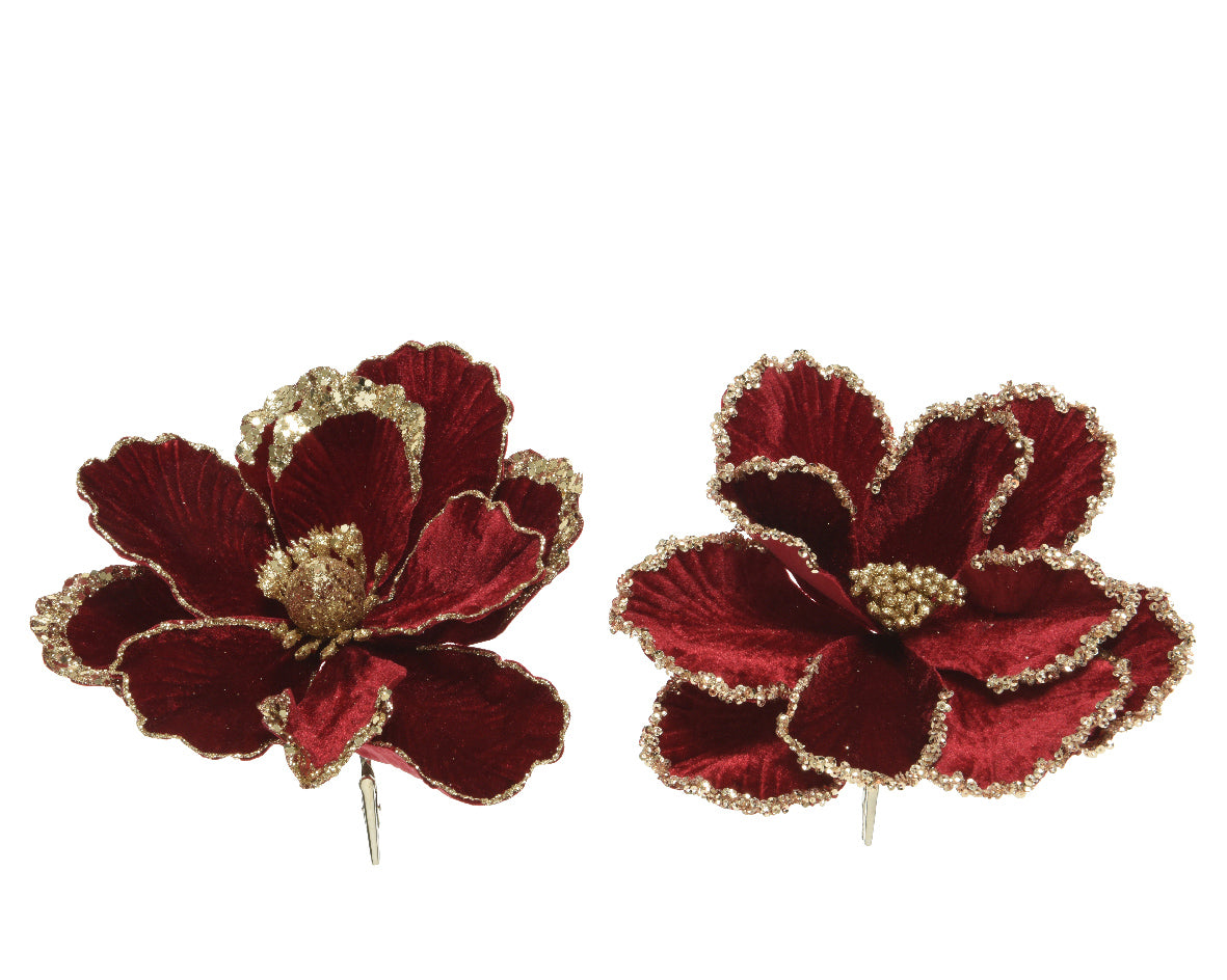 Oxblood and gold flower clip