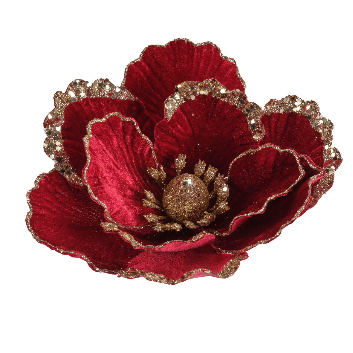 Oxblood and gold flower clip