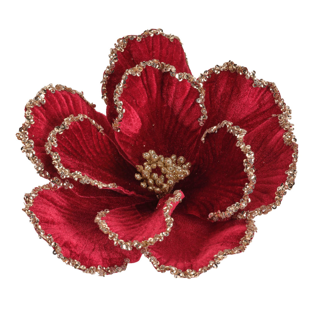 Oxblood and gold flower clip