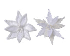 Clip On White Velvet Poinsettia Decoration with Artificial Fur