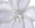 Clip On White Velvet Poinsettia Decoration with Artificial Fur
