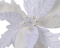 Clip On White Velvet Poinsettia Decoration with Artificial Fur