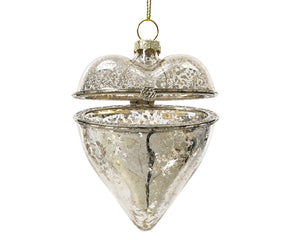 Antique Style Silver Glass Heart Hanging Decoration