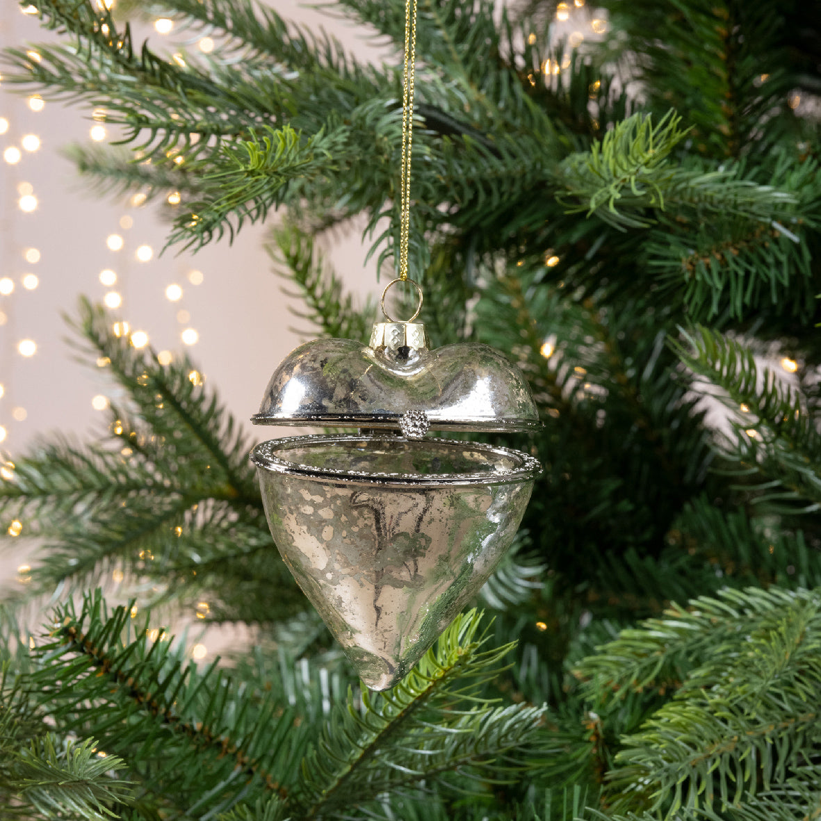 Antique Style Silver Glass Heart Hanging Decoration