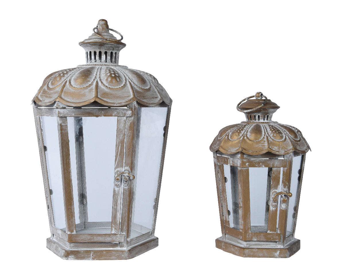 Gold white wash rustic lanterns (2 sizes)