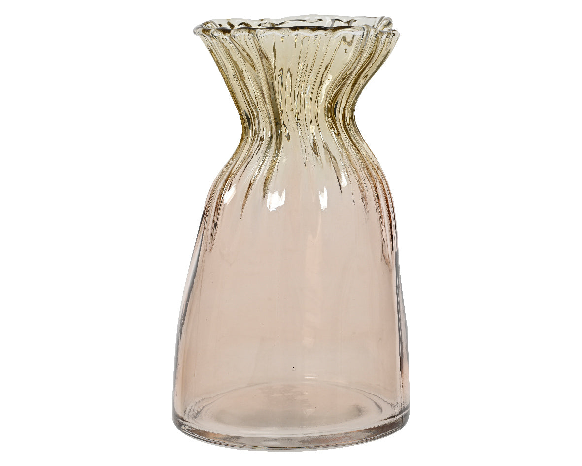 Rose gold and yellow gold ambre glass vase with fluted top