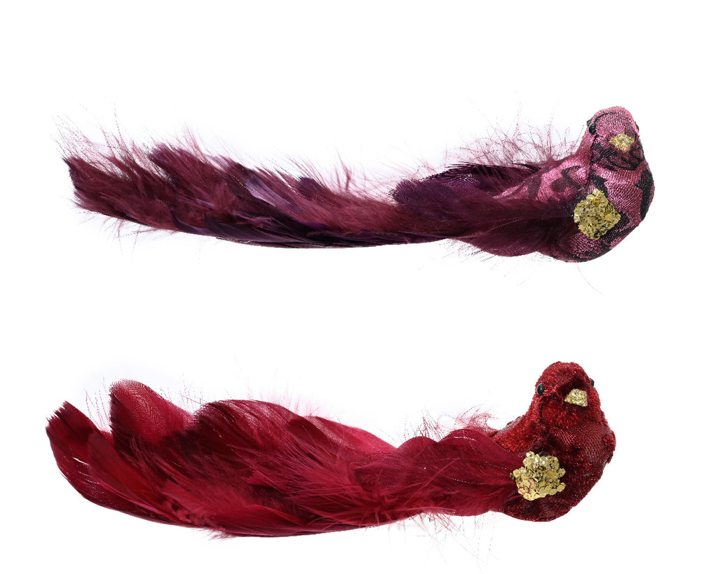 Clip on burgundy birds