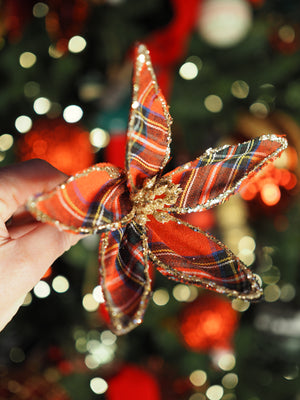 Tartan fabric poinsettia clips