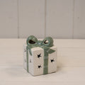 LED white ceramic present with green bow - H 9cm